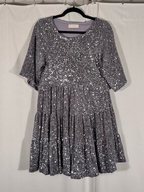 By Together Silver Sequin Babydoll Dress
